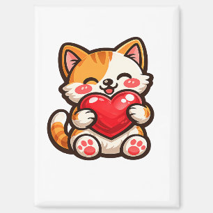 Schattige Kat Hart – Kawaii Kat Knuffelt Rode Hart Magneet