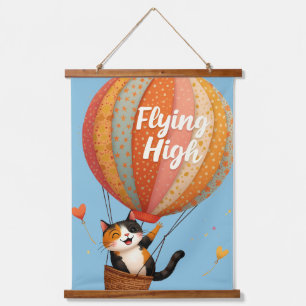 Schattige Kat Heet Luchtballon Fantasievolle Kunst Hangend Wandkleed
