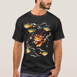 Schattige Kat Heks Toverende Tonijn Vis Magie Pixe T-shirt