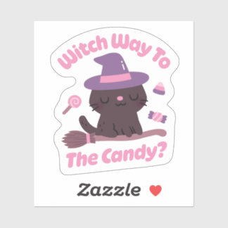 Schattige kat heks weg naar de snoep grap sticker