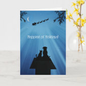 Schattige kat hond fijne feestdagen Kerstmis Kaart (Gele Bloem)