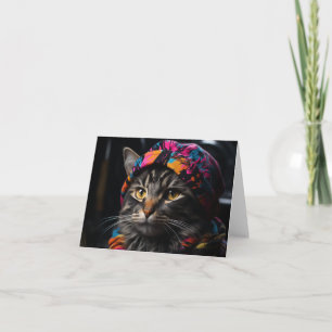 Schattige kat in een kleurrijk Pet en sjaal Kaart