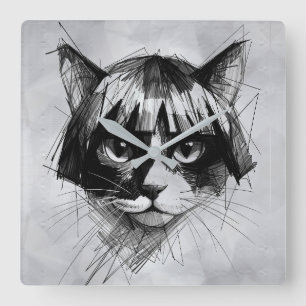 Schattige kat in een pruik (stijl 4 +BG) Fijne Kun Vierkante Klok