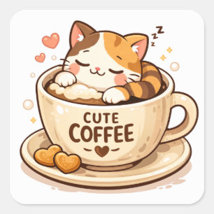 Schattige Kat in Koffiekop   Cozy Kattenliefhebber Vierkante Sticker