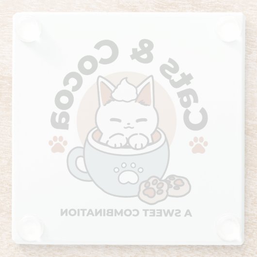 Schattige Kat in Mok Vakantie Ontwerp - Kat & Caca Glazen Onderzetter (Achterkant)