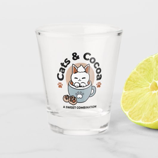 Schattige Kat in Mok Vakantie Ontwerp - Kat & Caca Shot Glas (Voorkant)