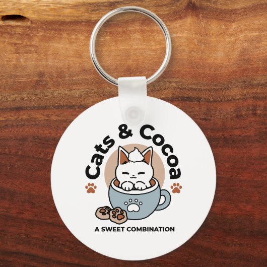 Schattige Kat in Mok Vakantie Ontwerp - Kat & Caca Sleutelhanger (Voorkant)