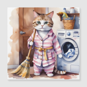 Schattige Kat in Pyjama Doing Wasserij Grappig