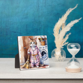 Schattige Kat in Pyjama Doing Wasserij Grappig Fotoplaat