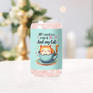 Schattige Kat in Theekopje Kawaii Gezellige Kunst Blikvorm Glas