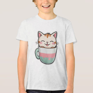 Schattige kat in theekopje Kawaii kat koffieliefhe Tri-Blend Shirt