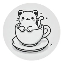 Schattige kat in theekopje ronde sticker