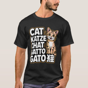 Schattige kat in verschillende talen Funny kat lie T-shirt