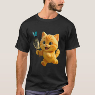 Schattige Kat Jagt Vlinder, Schattige Geanimeerde T-shirt