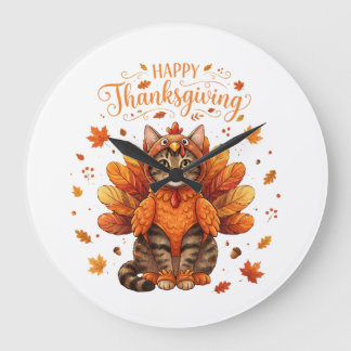 Schattige Kat Kalkoen Gelukkig Thanksgiving Herfst Grote Klok