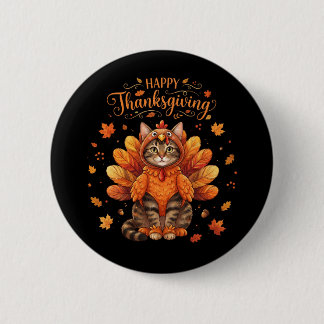 Schattige Kat Kalkoen Gelukkig Thanksgiving Herfst Ronde Button 5,7 Cm
