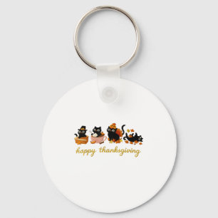 Schattige Kat Kalkoen Gelukkig Thanksgiving Herfst Sleutelhanger