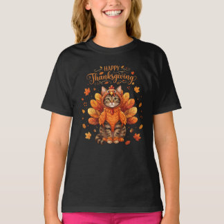 Schattige Kat Kalkoen Gelukkig Thanksgiving Herfst T-shirt