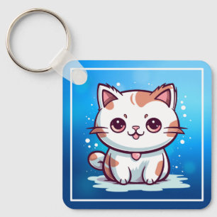 Schattige Kat Kawaii Stijl Clipart Sleutelhanger