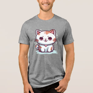 Schattige Kat Kawaii Stijl Clipart Tri-Blend Shirt