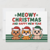 Schattige kat kerst miauw met kersthoed feestdagenkaart (Voorkant)