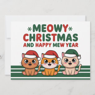 Schattige kat kerst miauw met kersthoed  feestdagenkaart