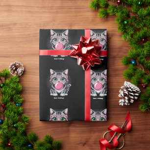 Schattige Kat Kitty Die Kauwgom Eet en een Grappig Cadeaupapier