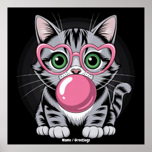 Schattige Kat Kitty Eet Kauwgom en Maakt een Grapp Poster