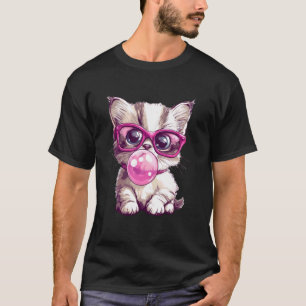 Schattige Kat Kleintje Bril Bubblegum T-shirt