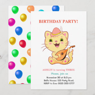 Schattige kat & kleurrijke ballonnen verjaardag kaart