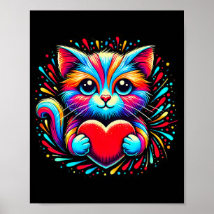 Schattige Kat Knuffelt Valentijnshart Kitty Liefde Poster