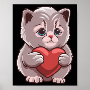 Schattige kat knuffelt Valentijnshart Kitty-liefde Poster
