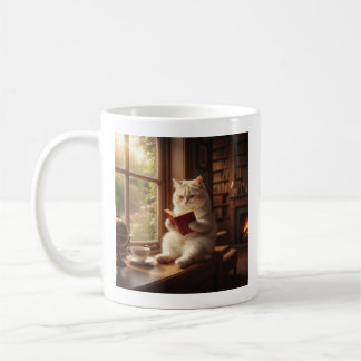Schattige Kat Leest Koffiemok