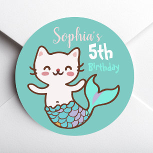 Schattige Kat Meermin Meowmaid Purrmaid Meisje Ver Ronde Sticker