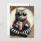 Schattige kat met Drink Briefkaart (Voorkant / Achterkant)