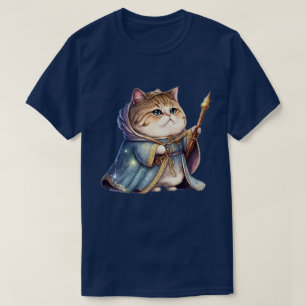 schattige kat met een blauwe jas en gouden kroon t-shirt