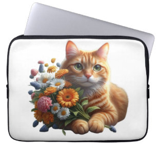 Schattige kat met een boeket bloemen laptop sleeve