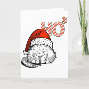 Schattige kat met kerstmannenhoed Ho tot de derde Feestdagen Kaart