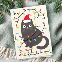 Schattige kat met kerstmuts en lichtjes Kerstmis