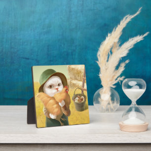 Schattige kat met kip op Boerderij Fotoplaat