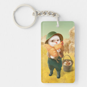 Schattige kat met kip op Boerderij Sleutelhanger