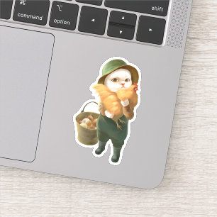 Schattige kat met kip op Boerderij Sticker