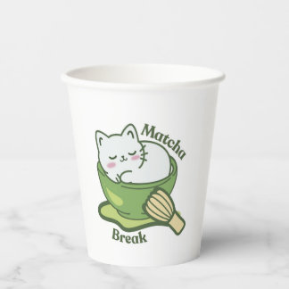 Schattige kat met matcha drank papieren bekers
