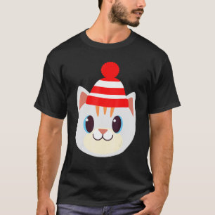 Schattige Kat Met Muts Beany Warme Wol Hoed Winter T-shirt