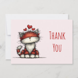 Schattige kat met rode liefdeshartjes bedankkaart