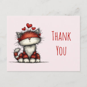 Schattige Kat met Rode Liefdeshartjes Dank Je Briefkaart