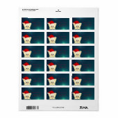 Schattige kat met Santa Hat, groen Etiket (Full Sheet)