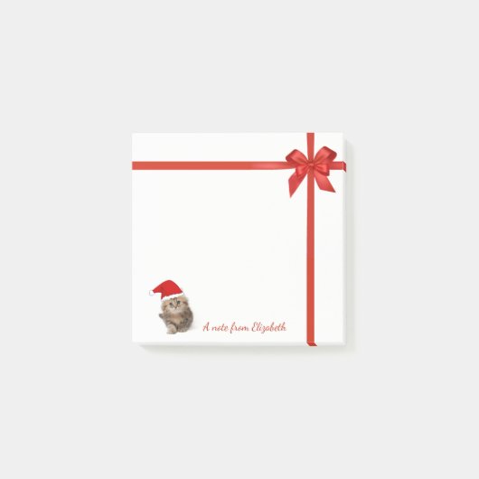 Schattige kat met Santa Hat, Rode Bow-gepersonalis Post-it® Notes (Voorkant)