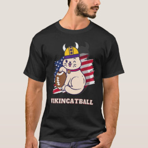 Schattige kat met Vikings helm, met een Amerikaans T-shirt
