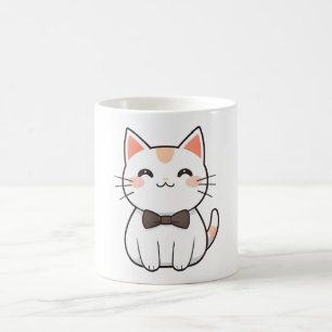 Schattige kat met vlinderdas Kawaii-ontwerp Koffiemok
